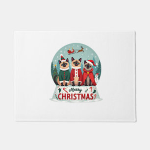 Merry Christmas Three Santa Elf Reindeer Siamese C Doormat
