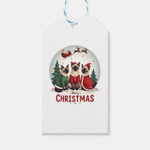 Merry Christmas Three Santa Elf Reindeer Siamese C Gift Tags