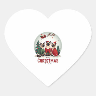 Merry Christmas Three Santa Elf Reindeer Siamese C Heart Sticker
