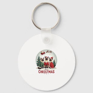 Merry Christmas Three Santa Elf Reindeer Siamese C Keychain
