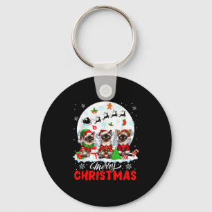 Merry Christmas Three Santa Elf Reindeer Siamese C Keychain