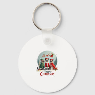 Merry Christmas Three Santa Elf Reindeer Siamese C Keychain