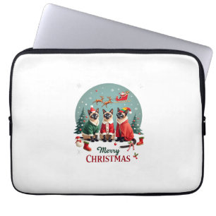 Merry Christmas Three Santa Elf Reindeer Siamese C Laptop Sleeve