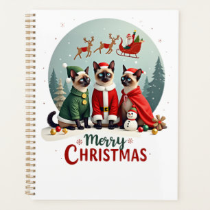 Merry Christmas Three Santa Elf Reindeer Siamese C Planner