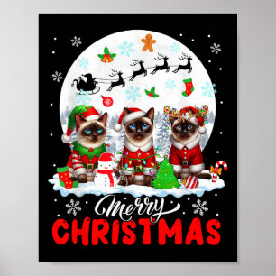 Merry Christmas Three Santa Elf Reindeer Siamese C Poster