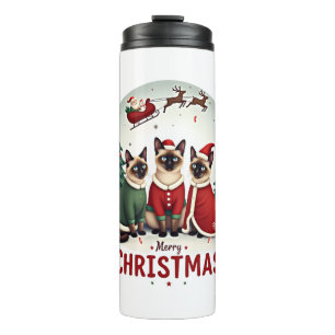 Merry Christmas Three Santa Elf Reindeer Siamese C Thermal Tumbler