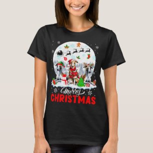 Merry Christmas Three Santa Elf Reindeer Whippets  T-Shirt