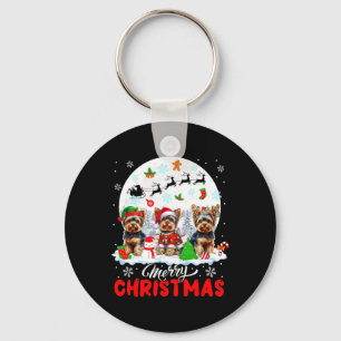 Merry Christmas Three Santa Elf Reindeer Yorkshire Keychain