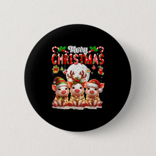 Merry Christmas Three Santa Reindeer Elf Gs Colorf 2 Inch Round Button