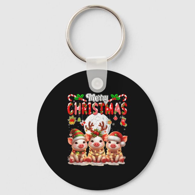 Merry Christmas Three Santa Reindeer Elf Gs Colorf Keychain (Front)