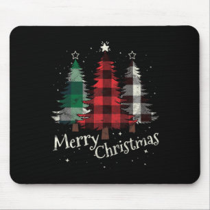 Merry Christmas Three Xmas Trees Buffalo Plaid Wom Mouse Pad