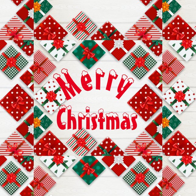 Merry Christmas Throw Pillow (A square arrangement of Christmas presents!)