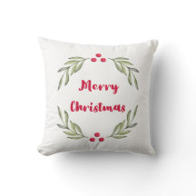Merry Christmas Throw Pillow – Watercolor Floral