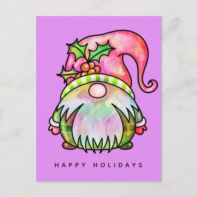 MERRY CHRISTMAS | Tie Dye Hippy Gnome Postcard (Front)