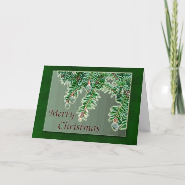 Merry Christmas Tiny Evergreen Cones Holiday Card (Front)
