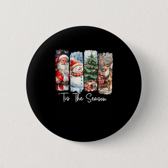 Merry Christmas Tis The Season Santa Snowman Tree  2 Inch Round Button (Front)