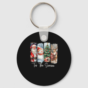 Merry Christmas Tis The Season Santa Snowman Tree Keychain