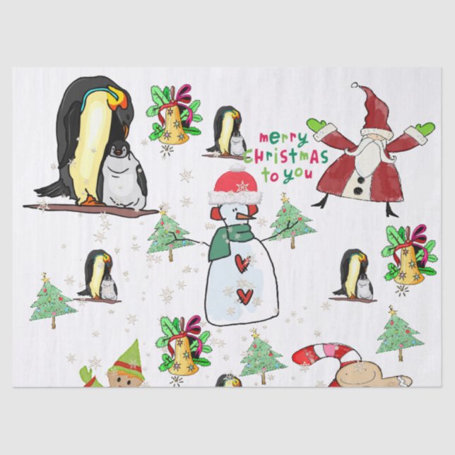 Merry Christmas Tissue Paper Snowman Penguin  (Front)
