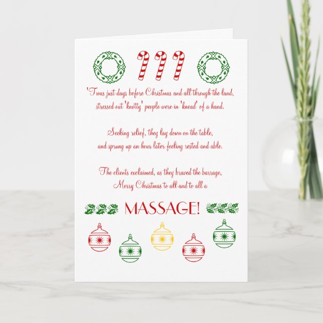 Merry Christmas to All and to All a MASSAGE! Holiday Card (Front)