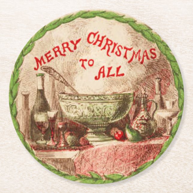 Merry Christmas To All Wreath and Food Round Paper Coaster (Front)