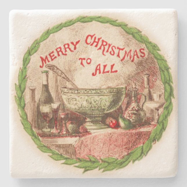 Merry Christmas To All Wreath and Food Stone Coaster (Front)