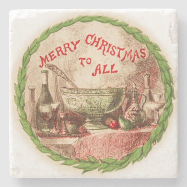 Merry Christmas To All Wreath and Food Stone Coaster (Front)