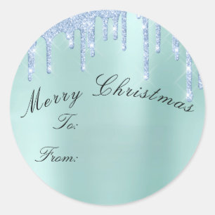Merry Christmas To From Holidays Aqua Blue Classic Round Sticker
