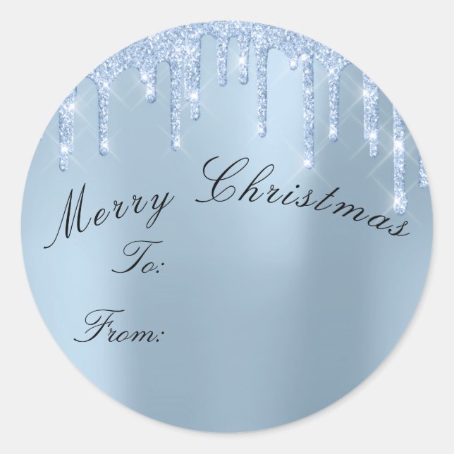 Merry Christmas To From Holidays Drips Smoky Blue Classic Round Sticker (Front)