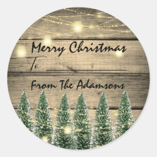 Merry Christmas To..From Name Rustic Tree Farm Classic Round Sticker