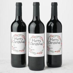 Merry Christmas to from rustic wreath frame cute Wine Label