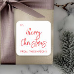 Merry Christmas To From Script Modern Minimalistic Square Sticker<br><div class="desc">This design may be personalized in the area provided by changing the photo and/or text. Or it can be customized by clicking Personalize this Template and then choosing the click to customize further option and delete or change the colour of the background, add text, change the text colour or style,...</div>