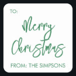 Merry Christmas To From Script Modern Minimalistic Square Sticker<br><div class="desc">This design may be personalized in the area provided by changing the photo and/or text. Or it can be customized by clicking Personalize this Template and then choosing the click to customize further option and delete or change the colour of the background, add text, change the text colour or style,...</div>