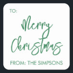 Merry Christmas To From Script Modern Minimalistic Square Sticker<br><div class="desc">This design may be personalized in the area provided by changing the photo and/or text. Or it can be customized by clicking Personalize this Template and then choosing the click to customize further option and delete or change the colour of the background, add text, change the text colour or style,...</div>