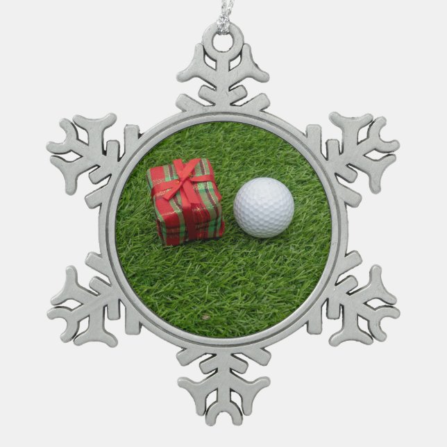 Merry Christmas to golfer with golf ball home deco Snowflake Pewter Christmas Ornament (Front)
