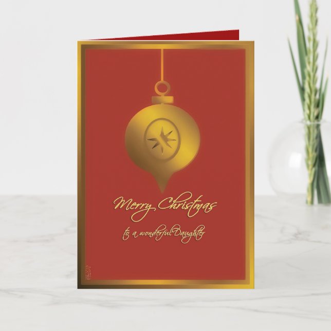 merry christmas to my daughter gold ornament holiday card (Front)