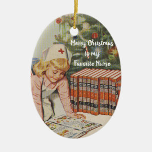 Merry Christmas to my Favourite Nurse - Retro Ceramic Ornament