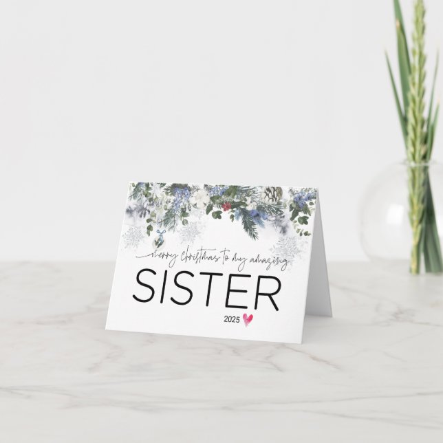 Merry Christmas to My Sister Cute Sibling Xmas Car Card (Front)