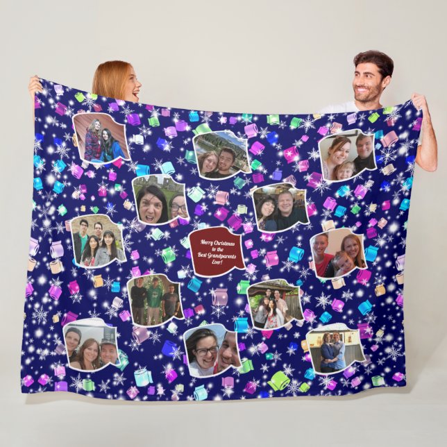 Merry Christmas to the Best Grandparents 12 Photos Fleece Blanket (In Situ)