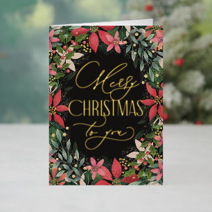 Merry Christmas to You Classic Poinsettia Gold Foil Holiday Card