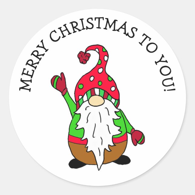 Merry Christmas To You Cute Gnome Christmas Classic Round Sticker (Front)