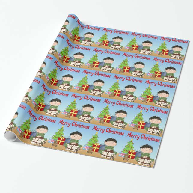 Merry Christmas Toddler Boy Wrapping Paper (Unrolled)