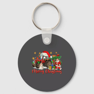 Merry Christmas Tractor With Santa Snowman Keychain