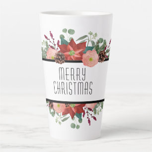 Merry Christmas, Traditional Floral Design Latte Mug