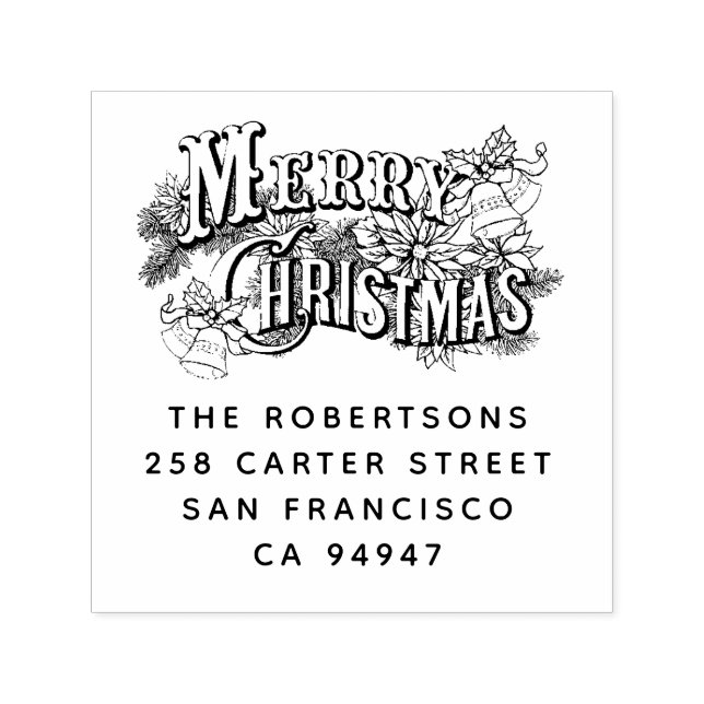 Merry Christmas Traditional Floral Personalized Self-inking Stamp (Design)