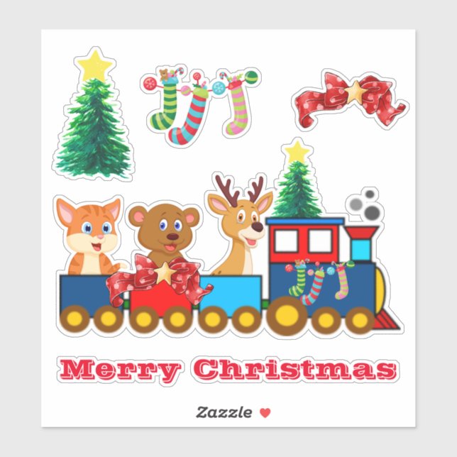 Merry Christmas Train Custom-Cut Vinyl Stickers (Sheet)