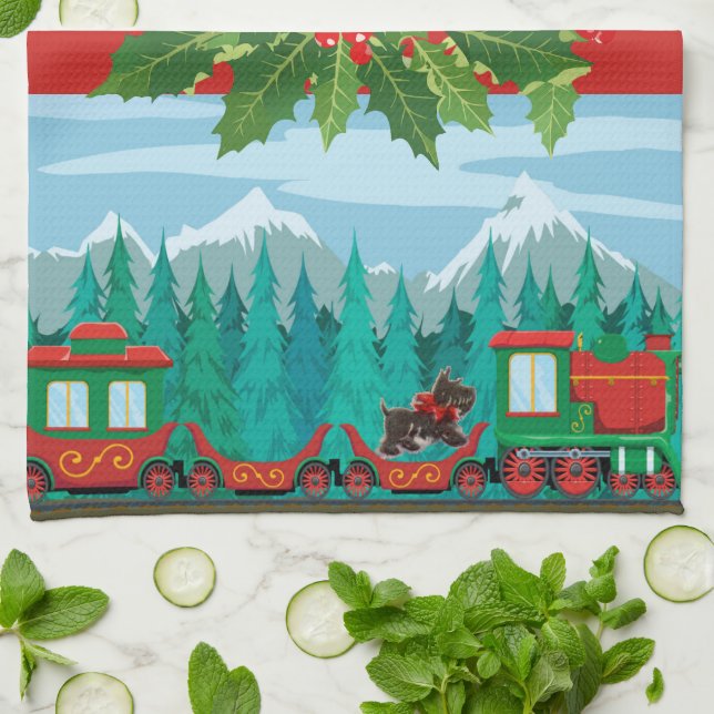 Merry Christmas Train Kitchen Towel (Folded)