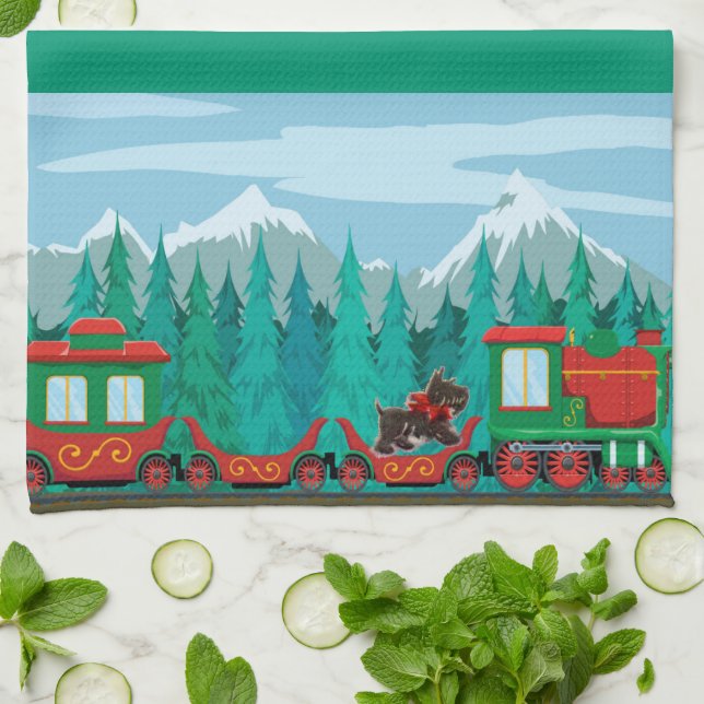 Merry Christmas Train Kitchen Towel (Folded)