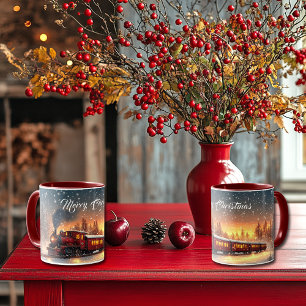 Merry Christmas Train Snowflakes Bright Lights Mug