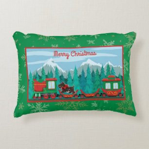 Merry Christmas Train with Dog Accent Pillow