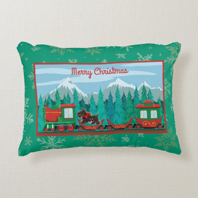 Merry Christmas Train with Dog Accent Pillow (Front)